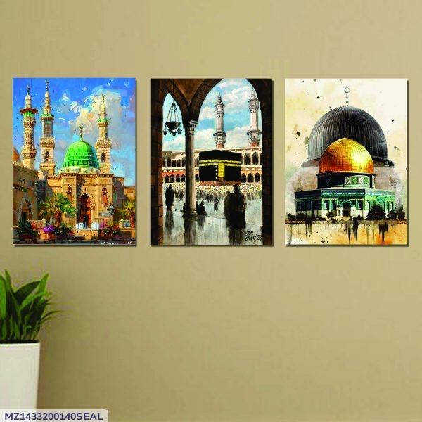 Set Of 3 Khana Kaba Masjid E Nabwi Al Aqsa Mosque Beautiful Islamic Wall Art